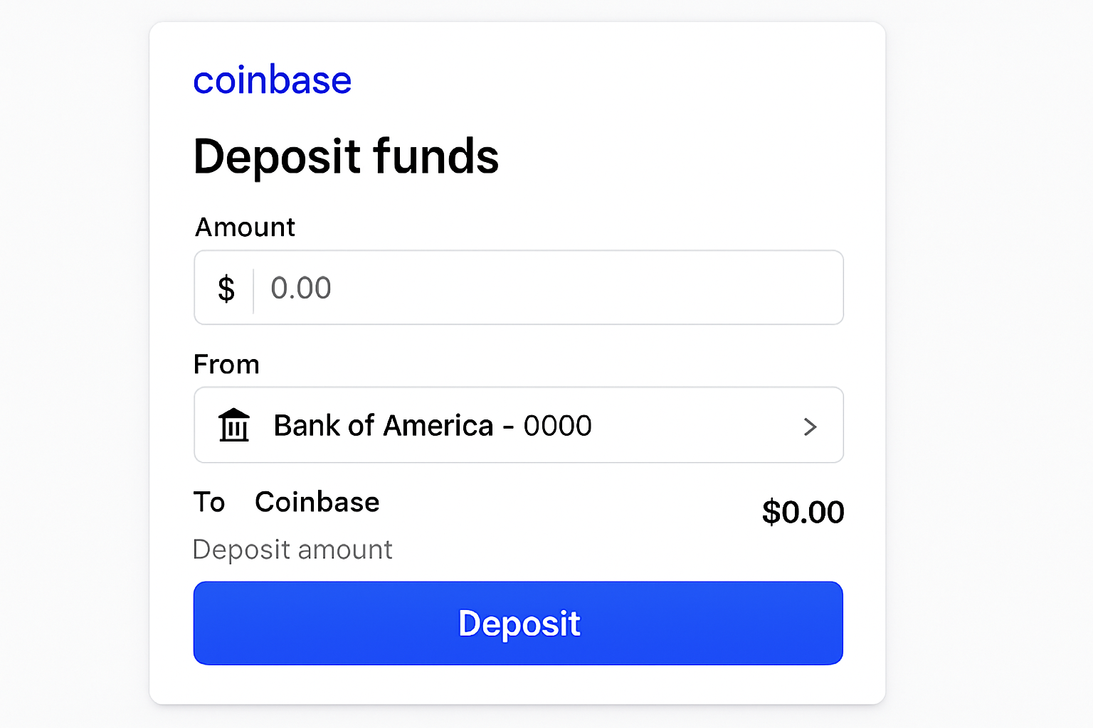 Coinbase deposit funds screen
