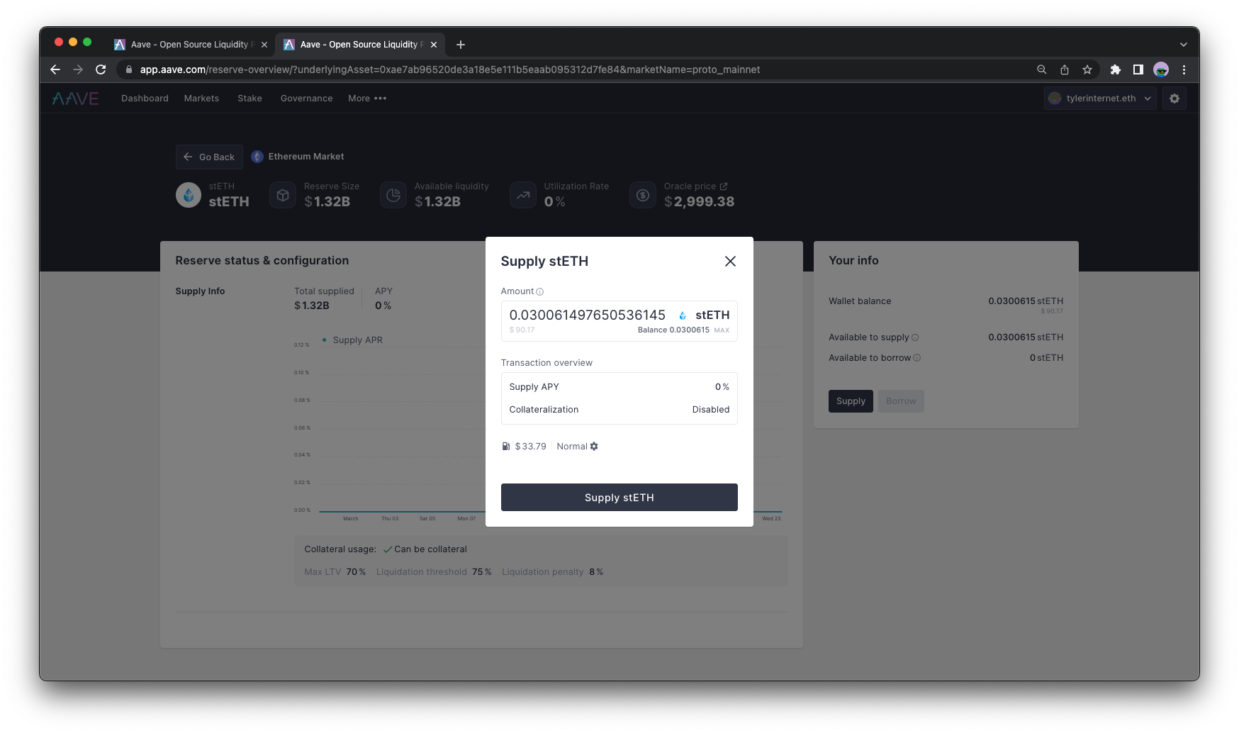 Aave stETH collateral lending interface