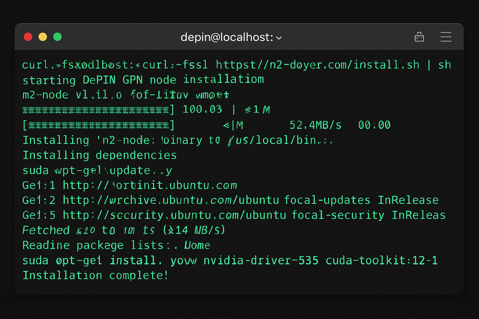 DePIN GPU node software installation screenshot