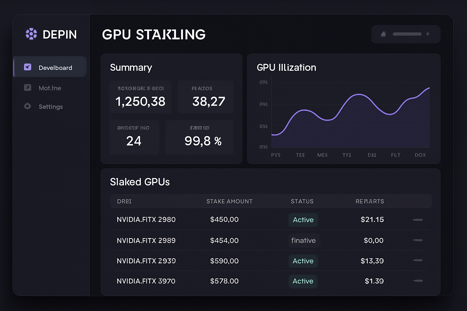 DePIN GPU staking dashboard interface