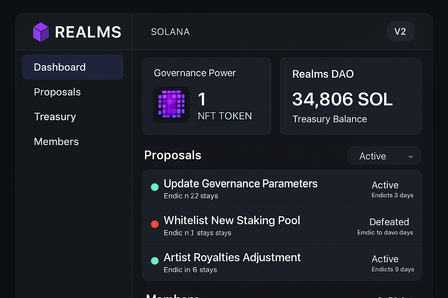 Solana Realms v2 NFT governance dashboard