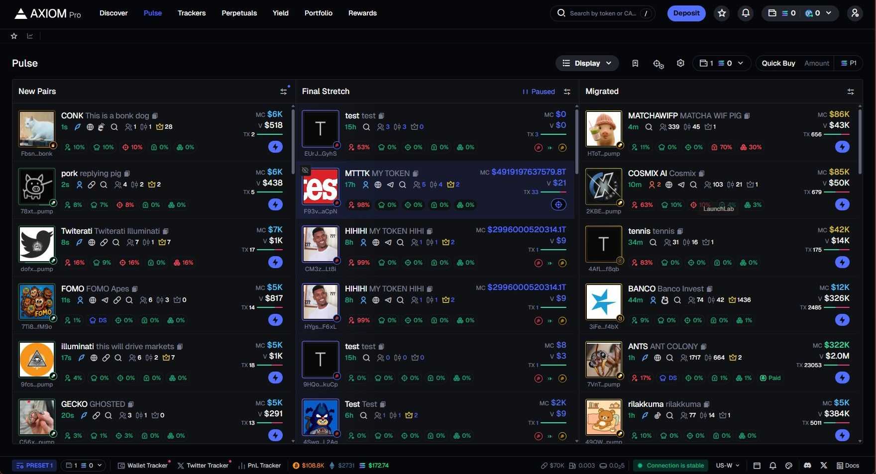 Axiom Photon Jupiter Solana trading interfaces