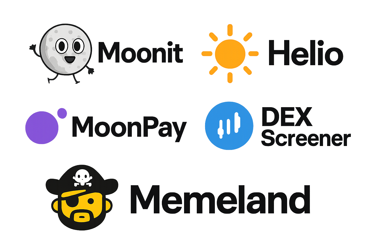 Moonit Helio MoonPay DEX Screener Memeland logos