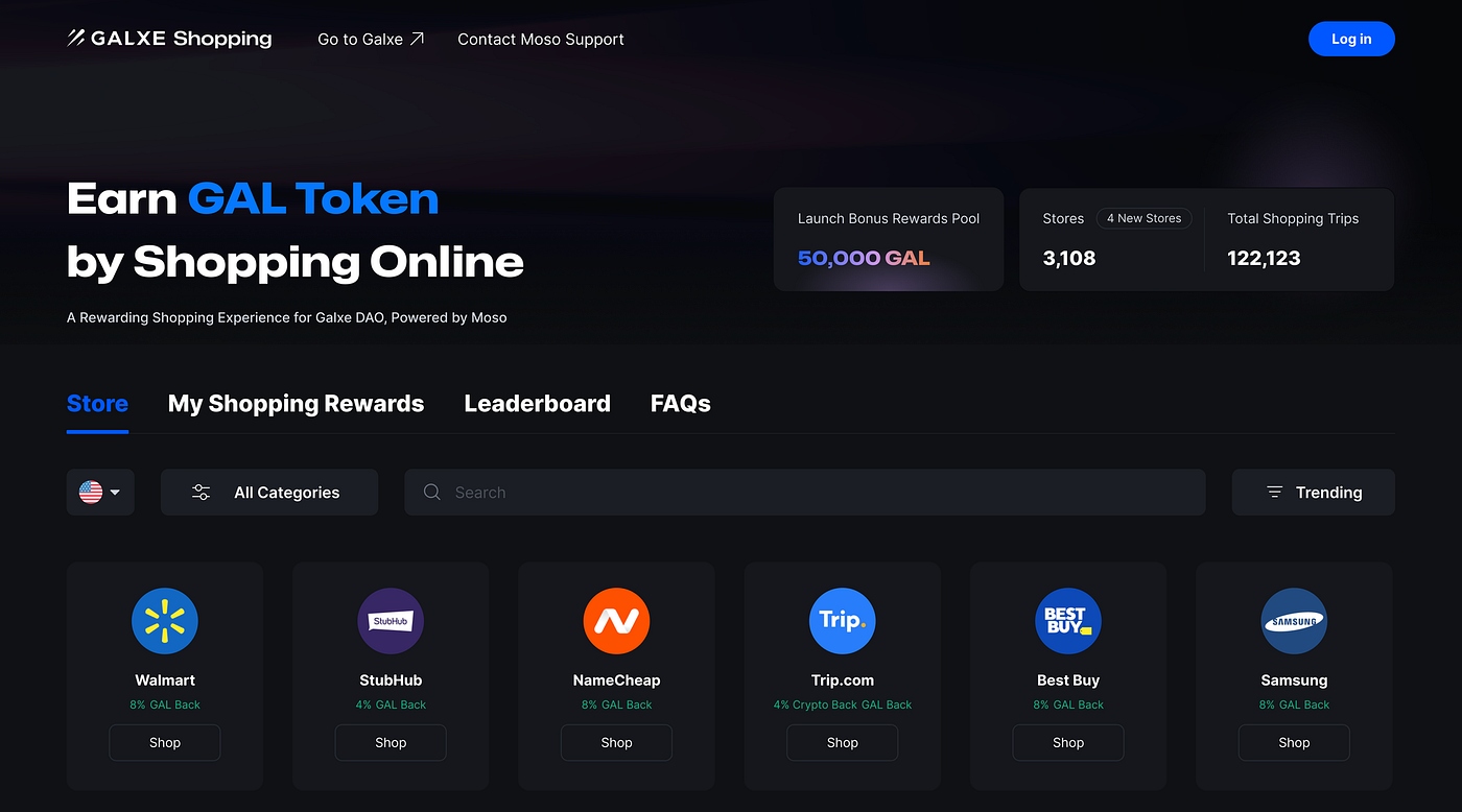 Moso shop-to-earn NFT loyalty program logo and example