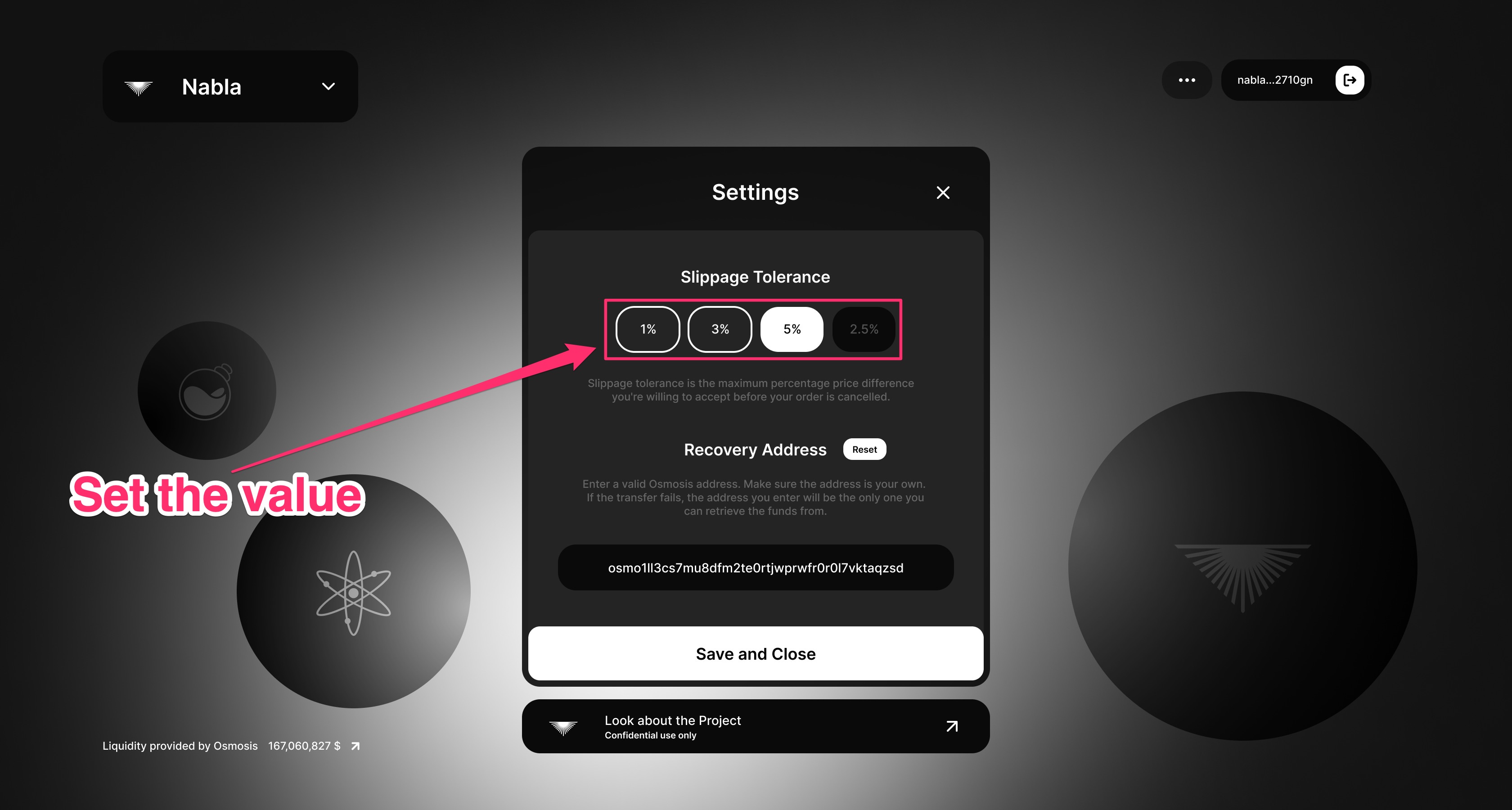 crypto DEX slippage tolerance settings interface