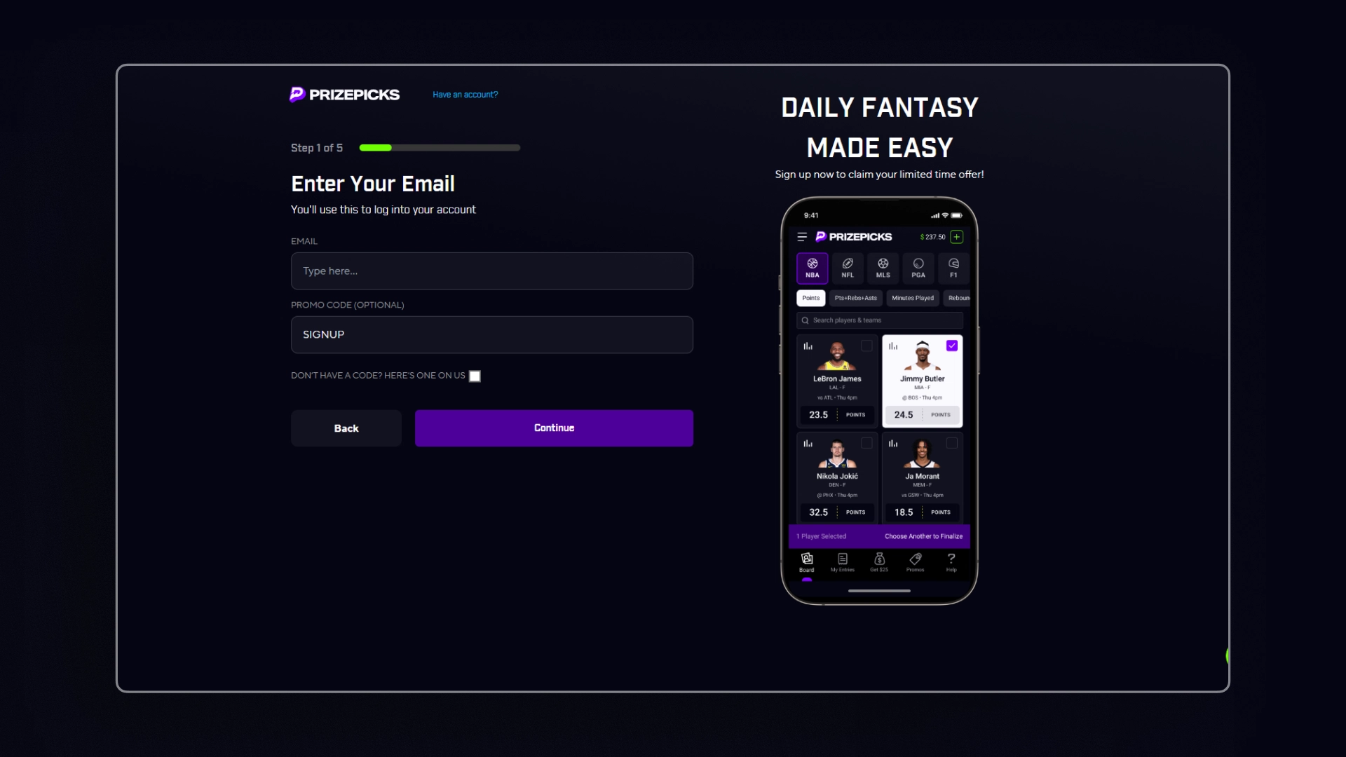 PrizePicks minimum deposit interface