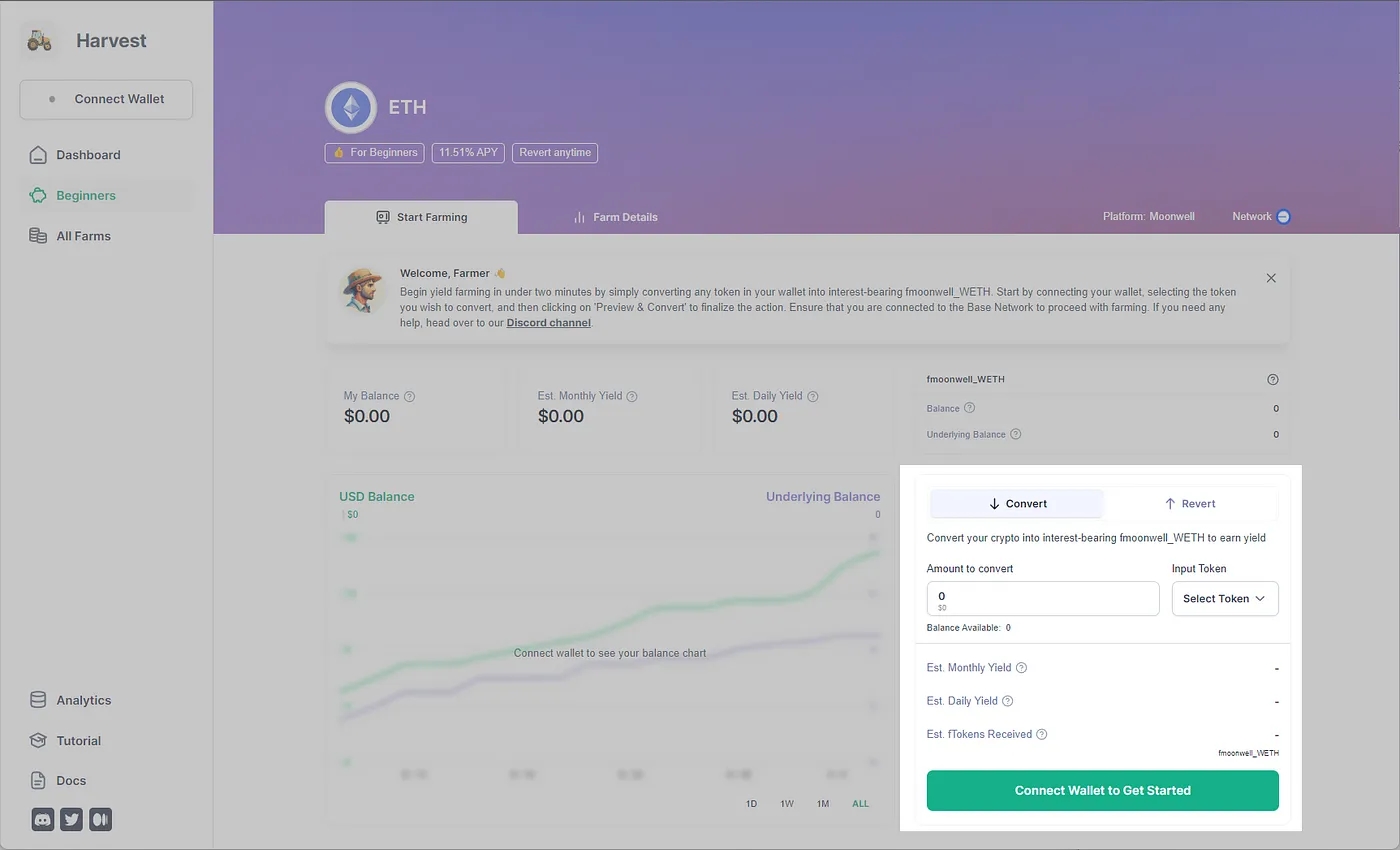 Harvest Finance yield aggregator dashboard