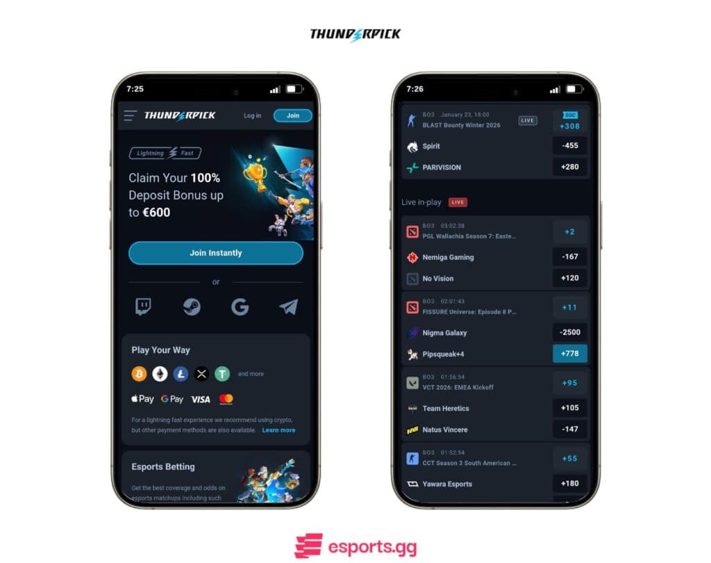 Thunderpick soccer betting interface