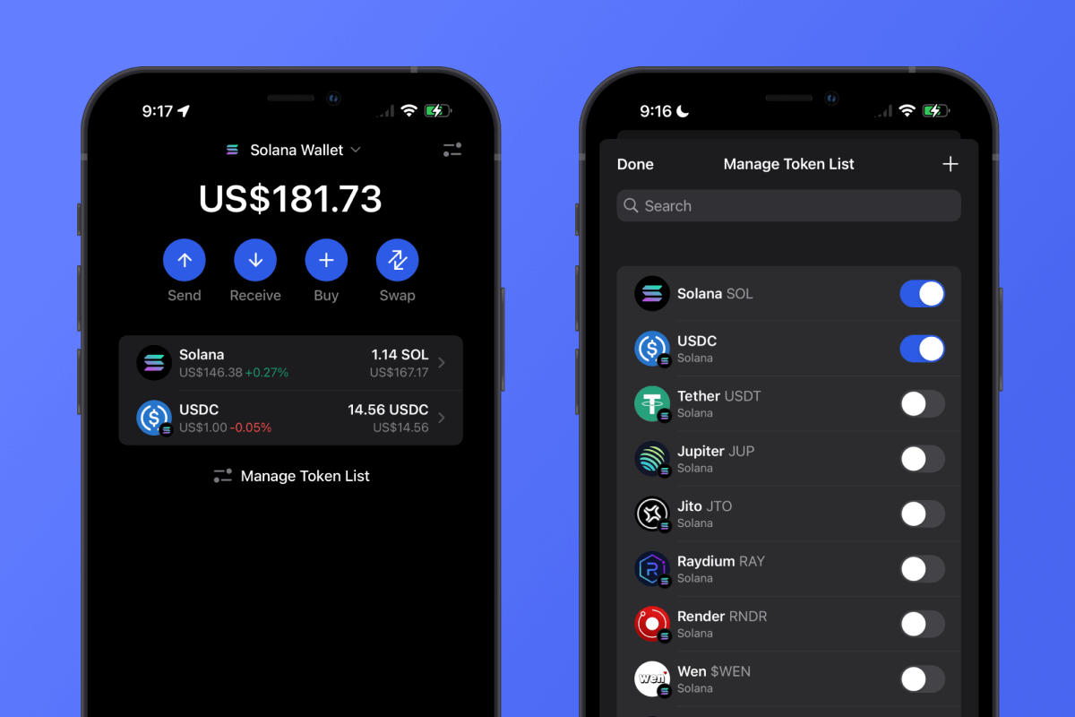 SPL tokens Solana wallet screenshot