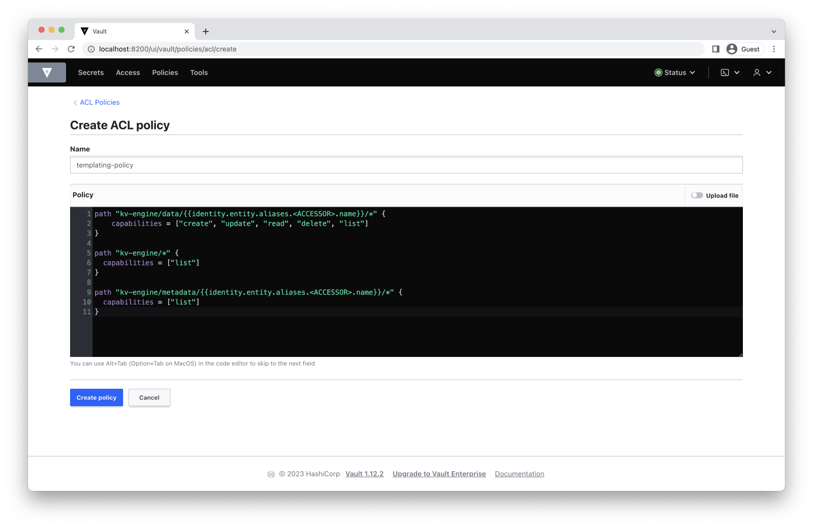 HashiCorp Vault secure storage interface