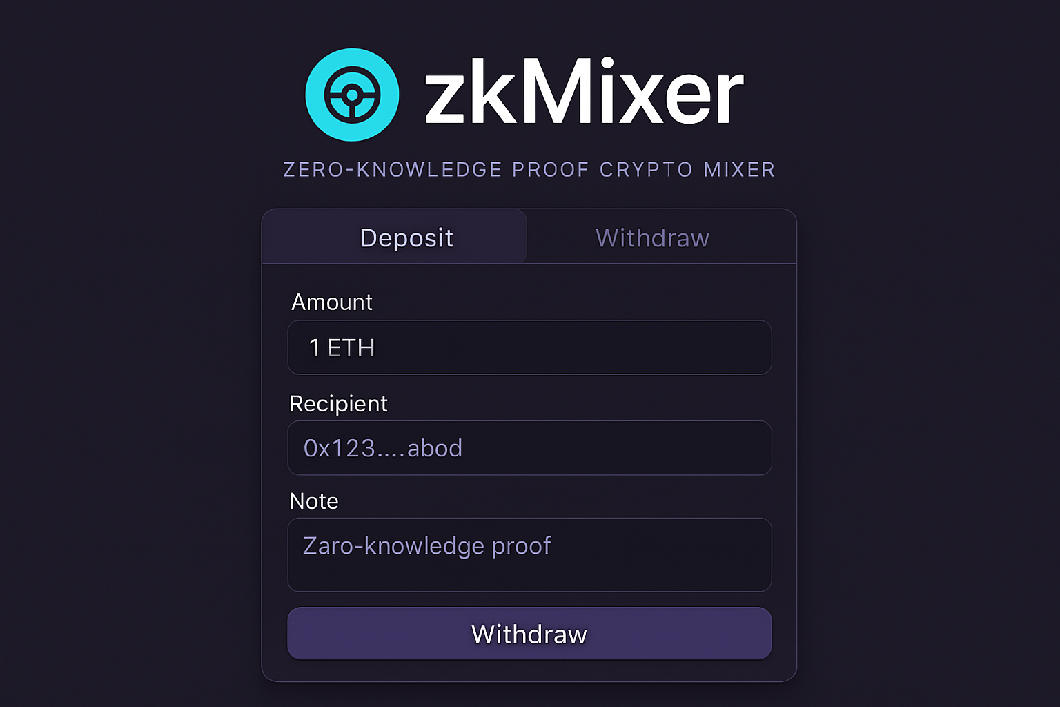 zkMixer zero-knowledge proof crypto mixer interface
