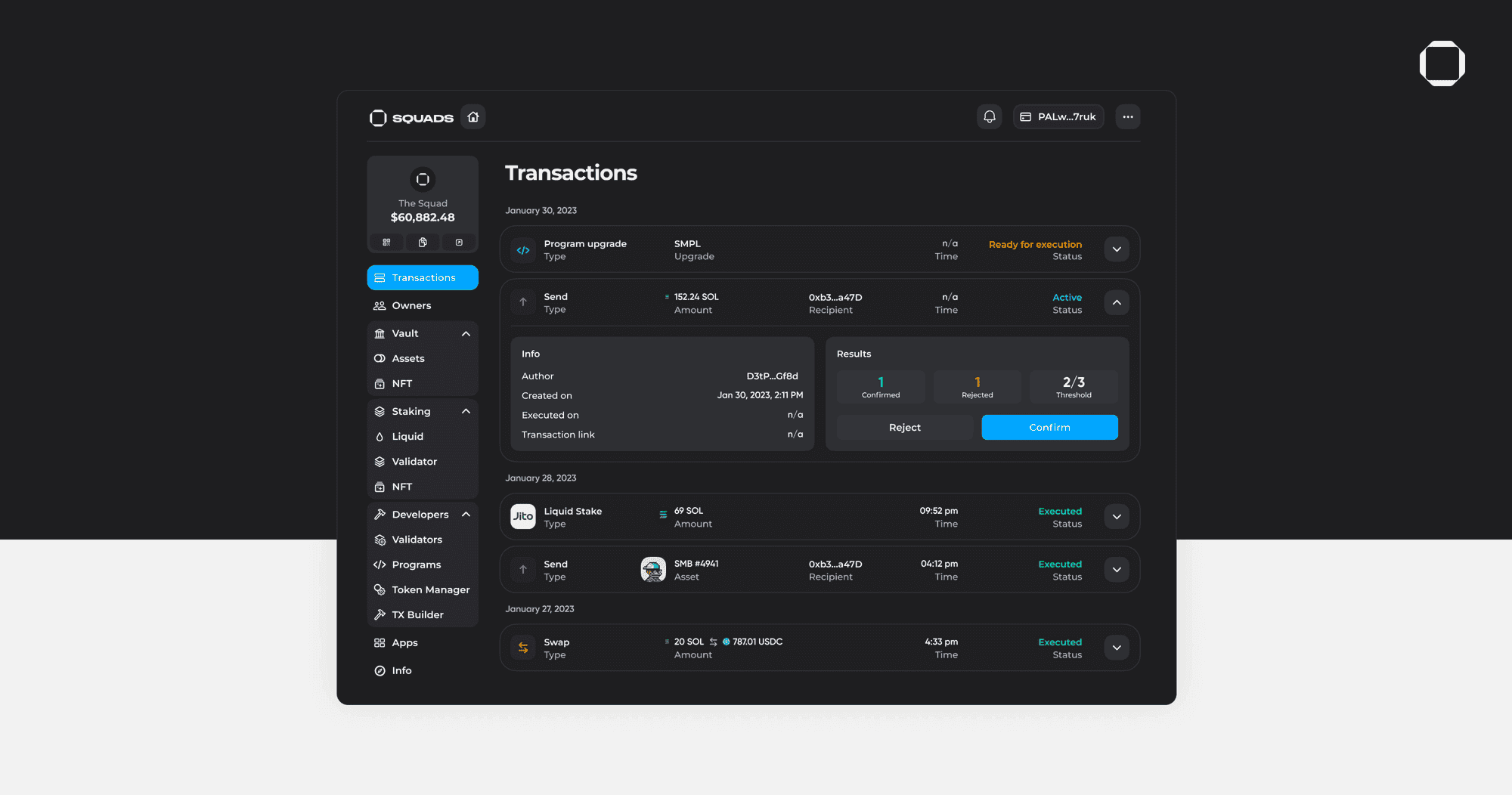 DeFi protocol admin multisig wallet interface