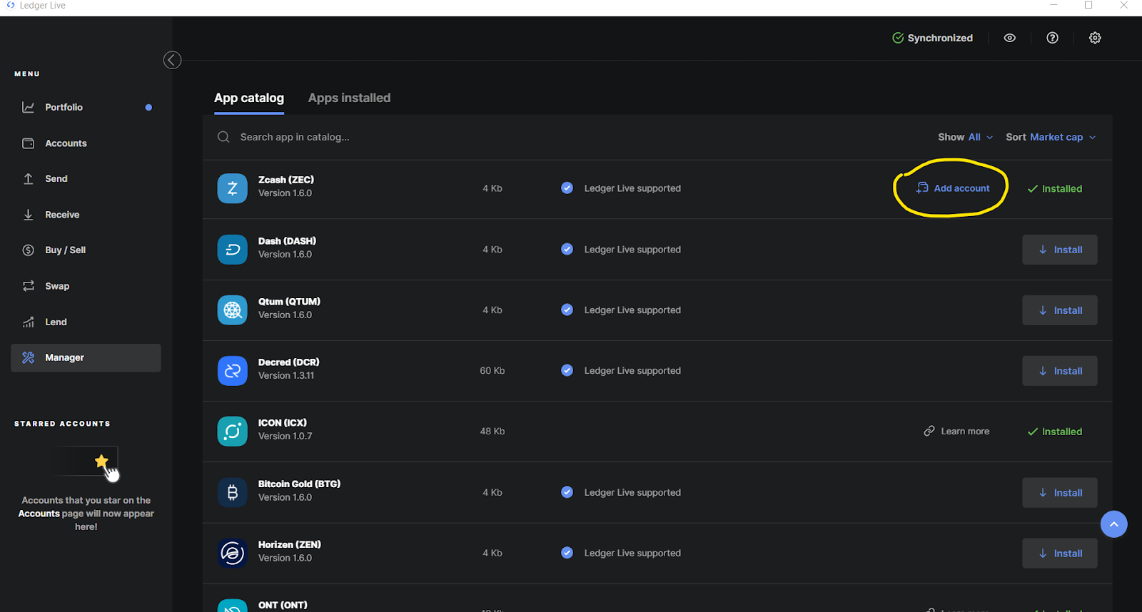Ledger Live app user interface