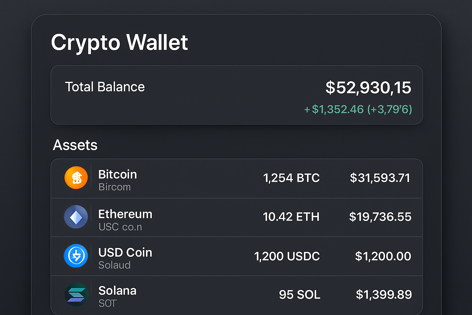 crypto wallet asset holdings dashboard