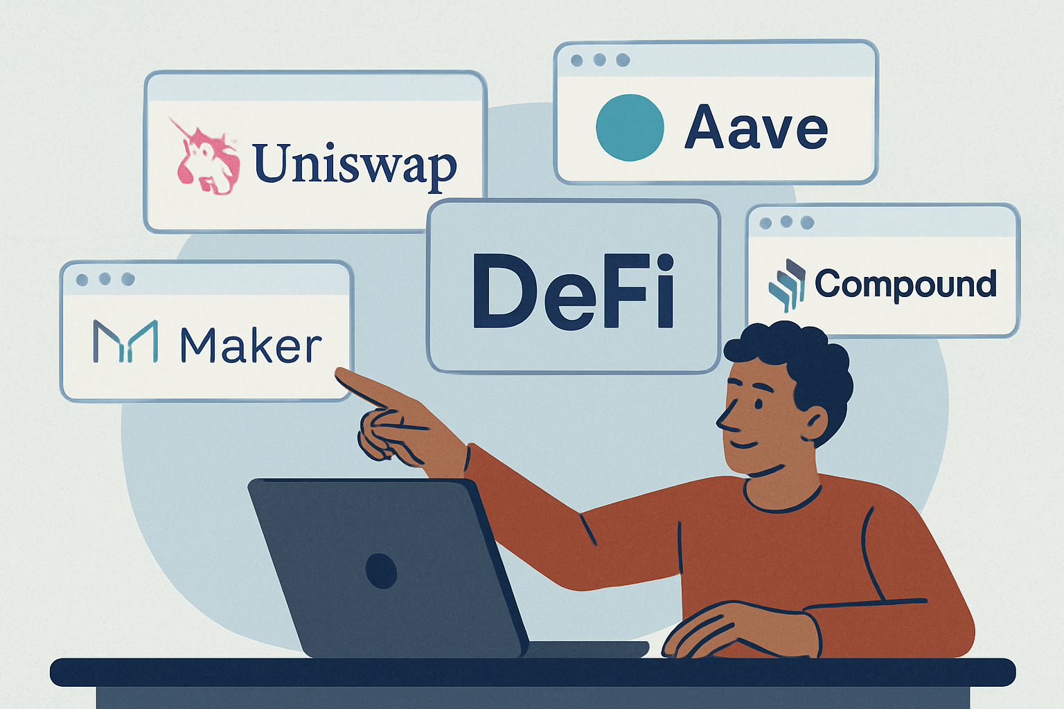 User interacting with multiple DeFi protocols