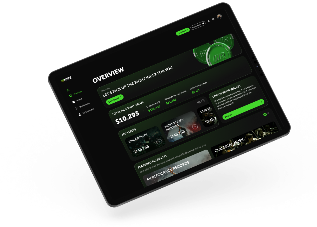 Ripe Capital music royalty investment dashboard