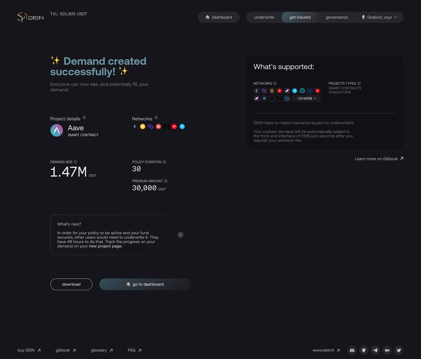 DEIN Finance governance voting interface