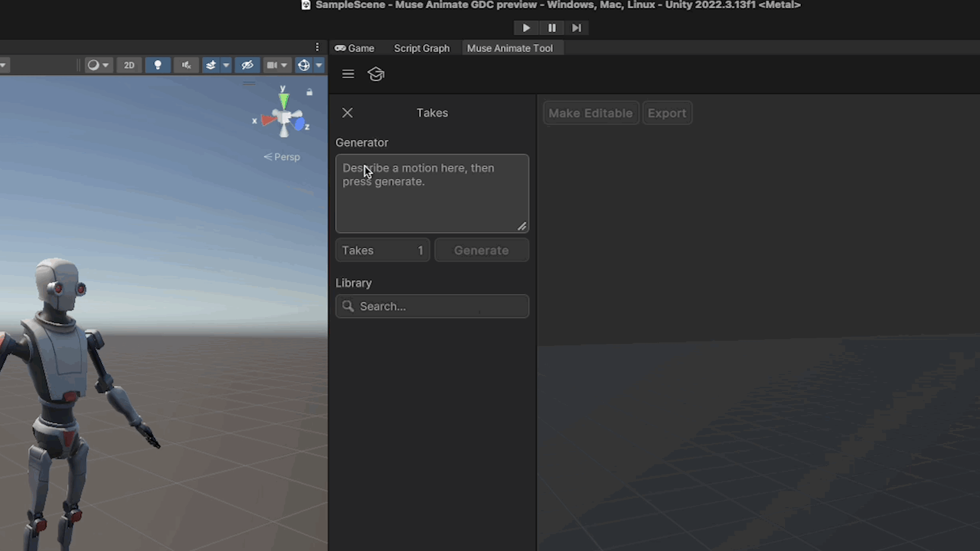 Unity Muse AI game engine interface 2025