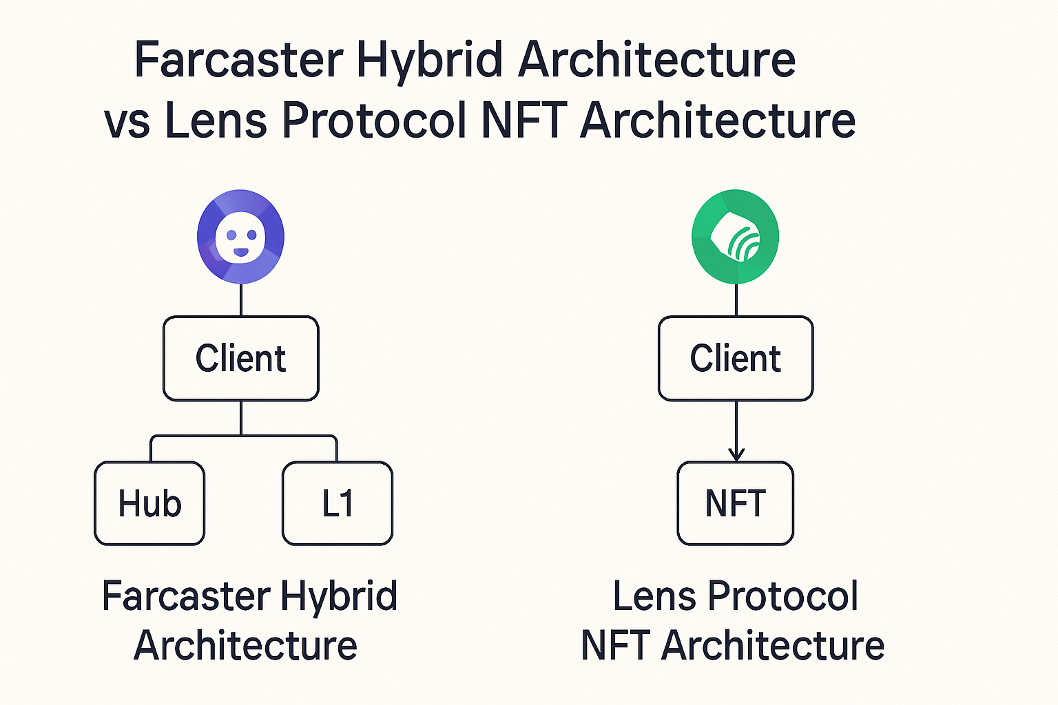 Farcaster hybrid architecture vs Lens Protocol NFT architecture