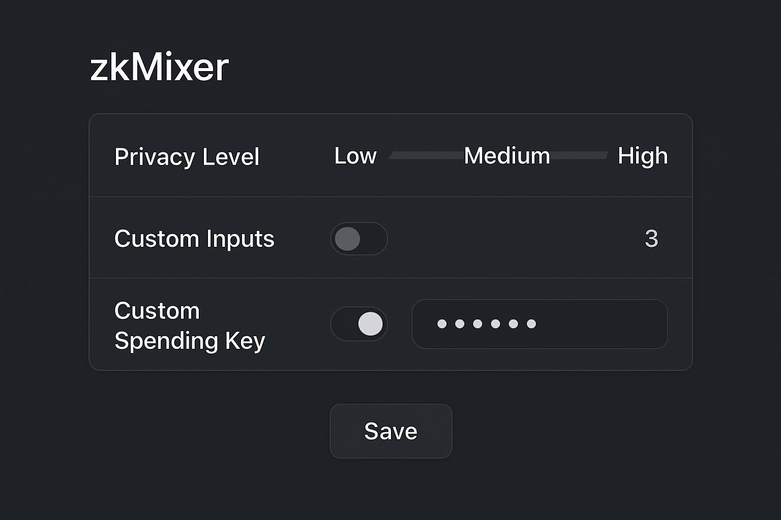 zkMixer user privacy controls interface