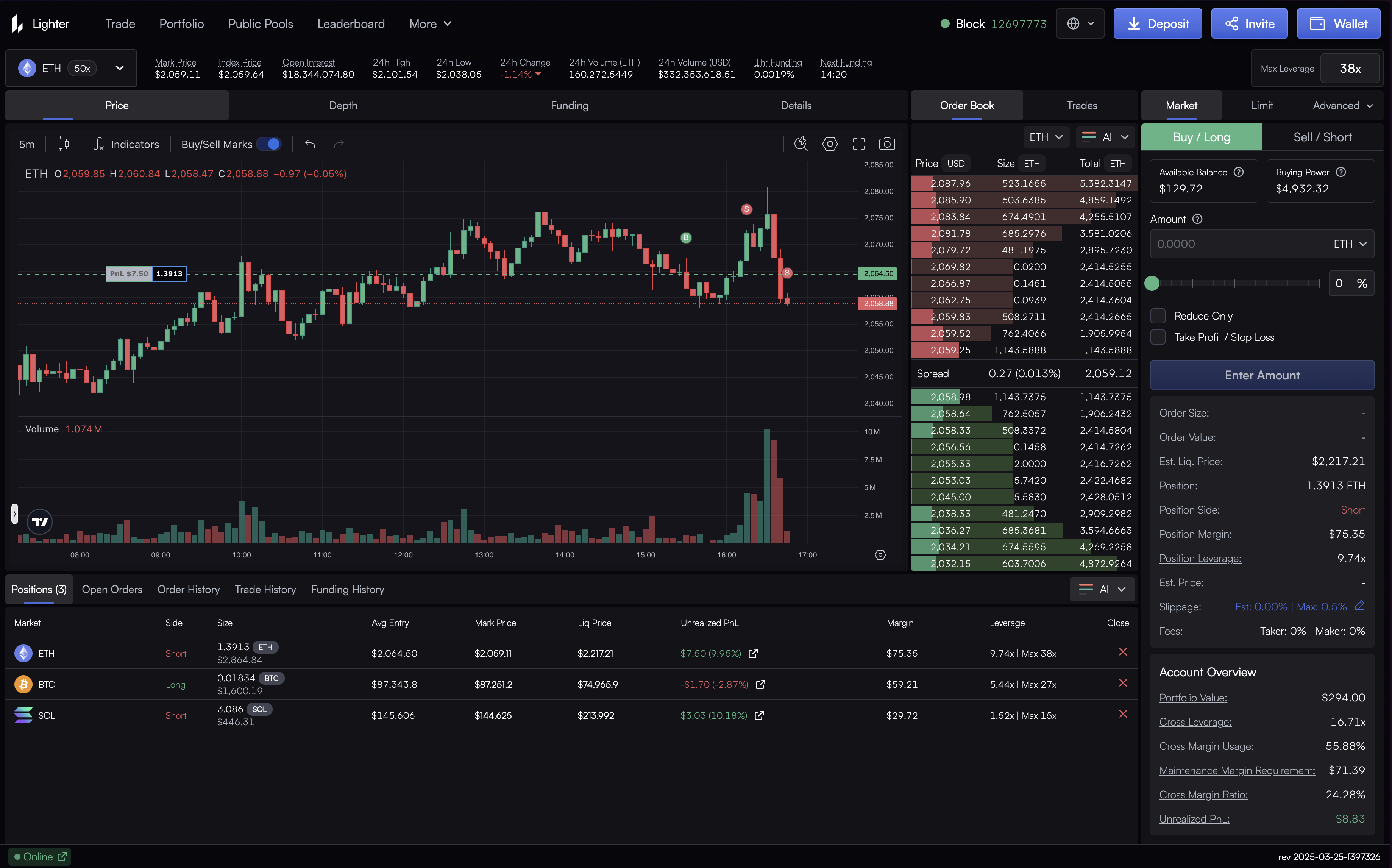 Lighter DEX low-latency trading dashboard
