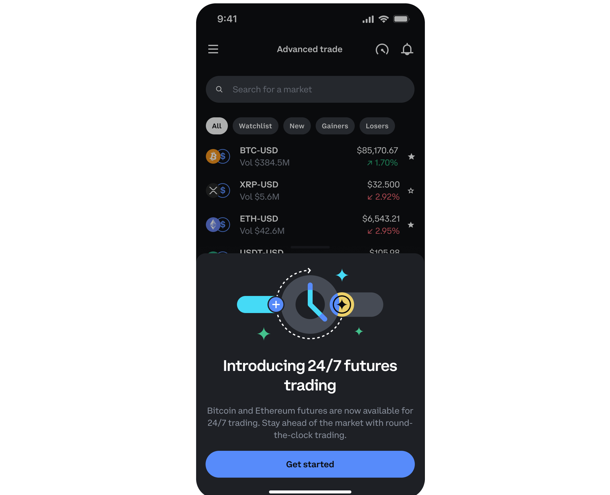 BBVA mobile app interface displaying 24/7 Bitcoin trading feature for retail customers in Spain