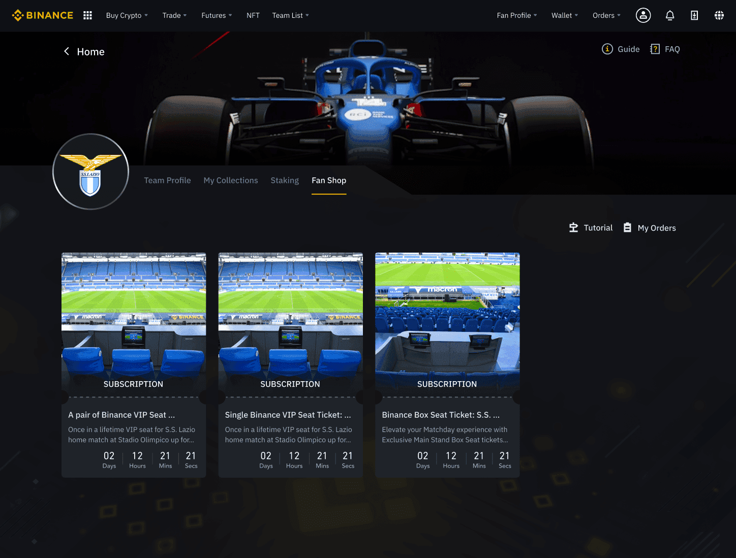 Binance PSG Fan Token trading interface