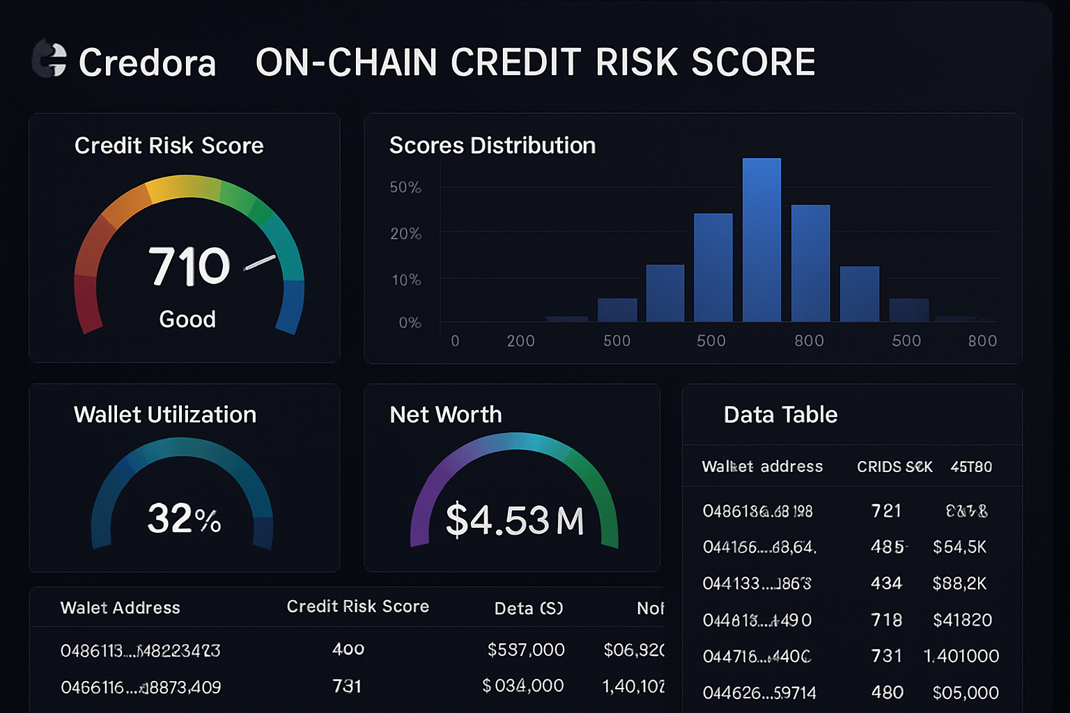 Credora on-chain credit risk score dashboard