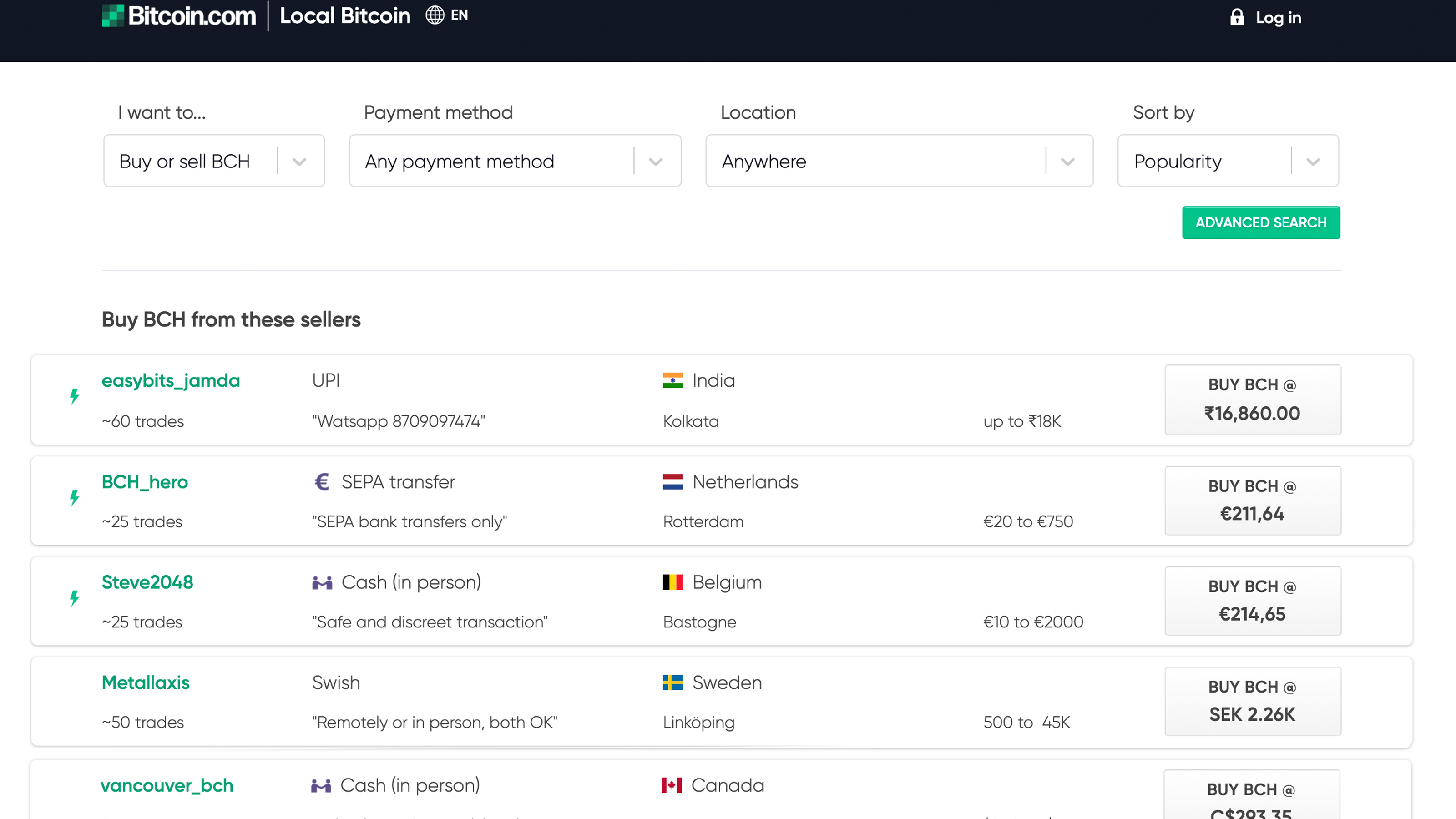 LocalBitcoins cash transaction