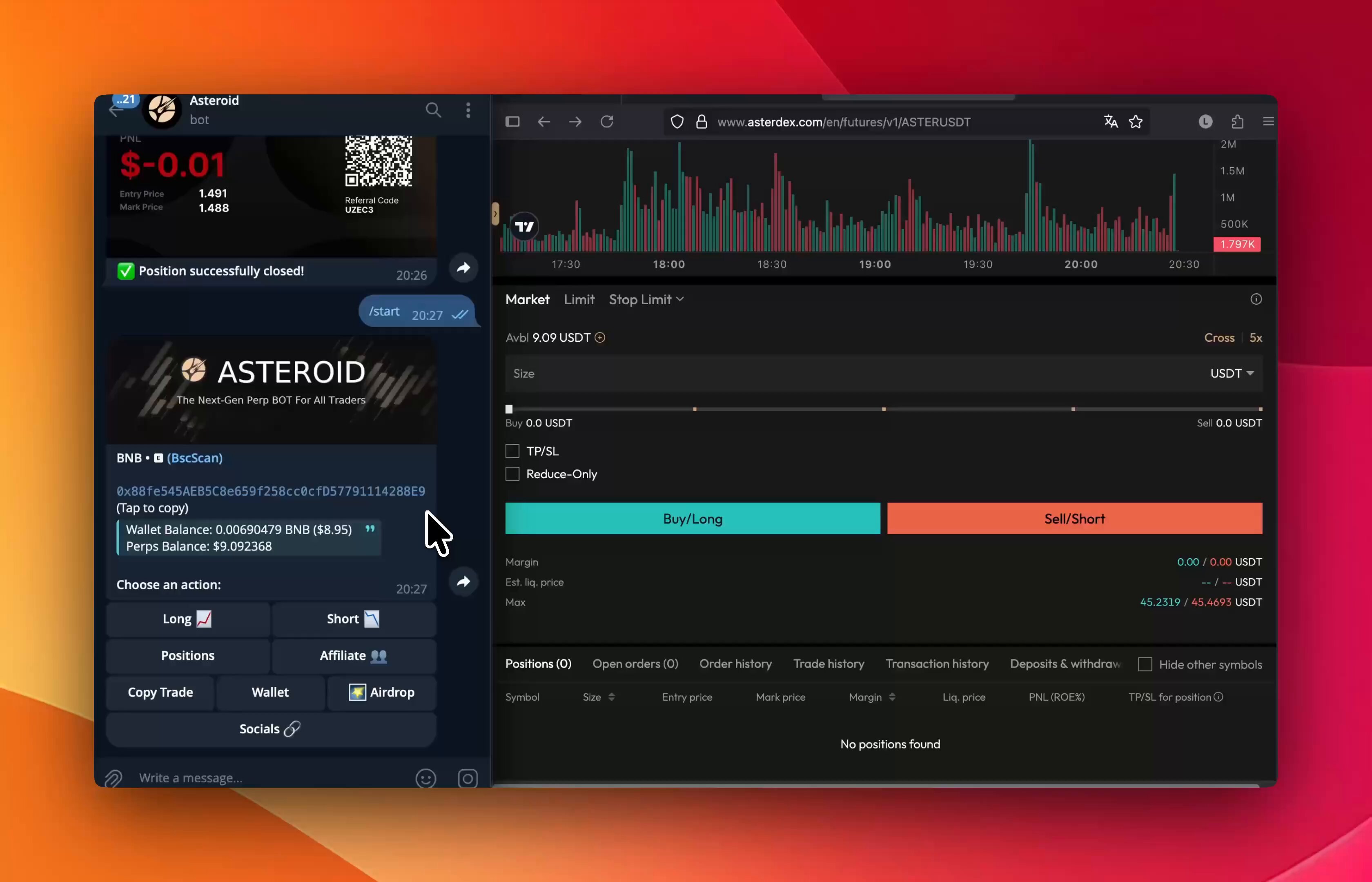 Aster perpetual DEX interface screenshot