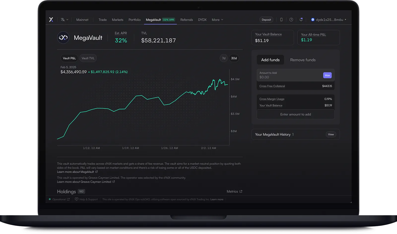 dYdX exchange trading interface