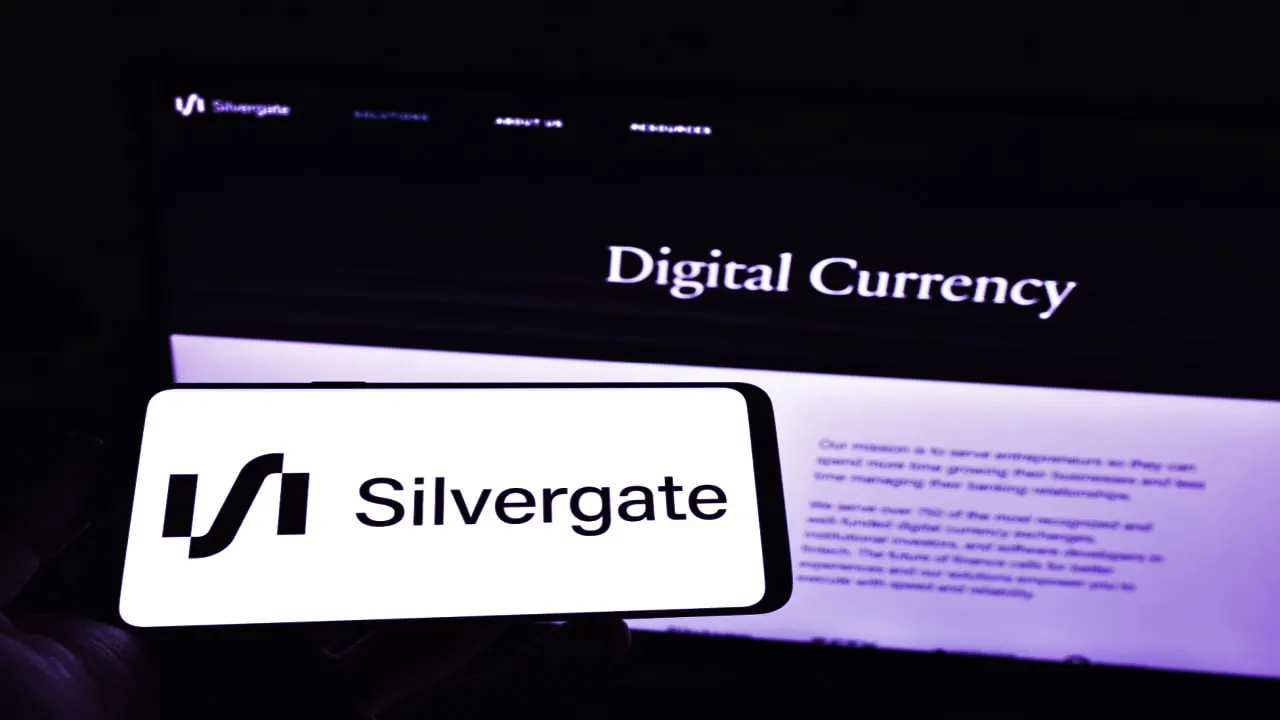 Silvergate Bank crypto business account interface