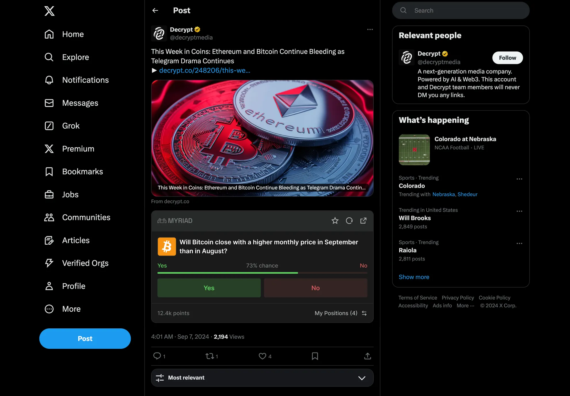 MyriadMarkets prediction platform