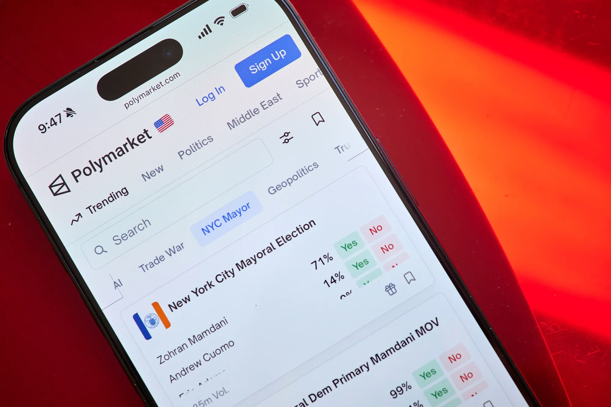 Polymarket sports betting interface