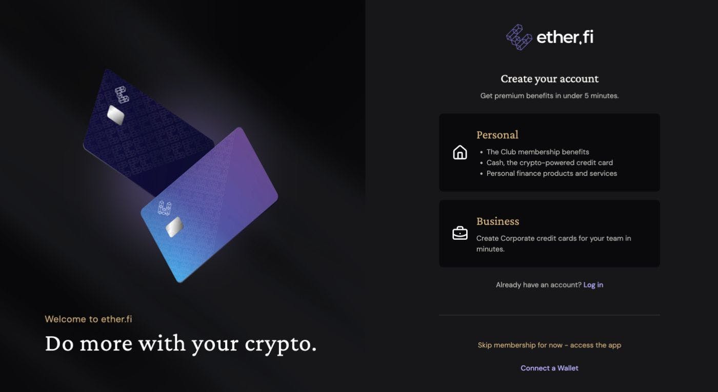 Ether.fi Visa card crypto collateral