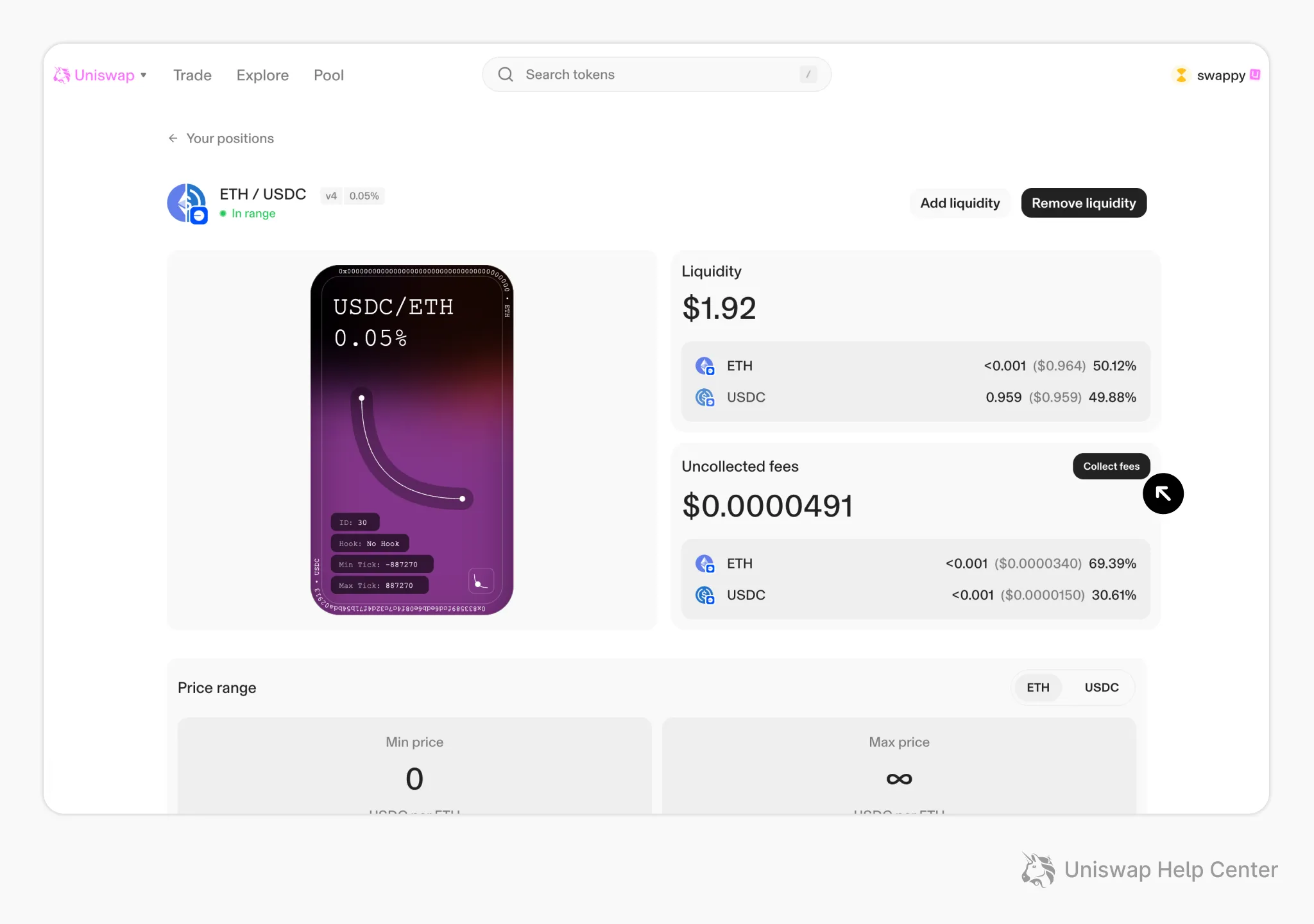 Uniswap eXETH liquidity pool interface