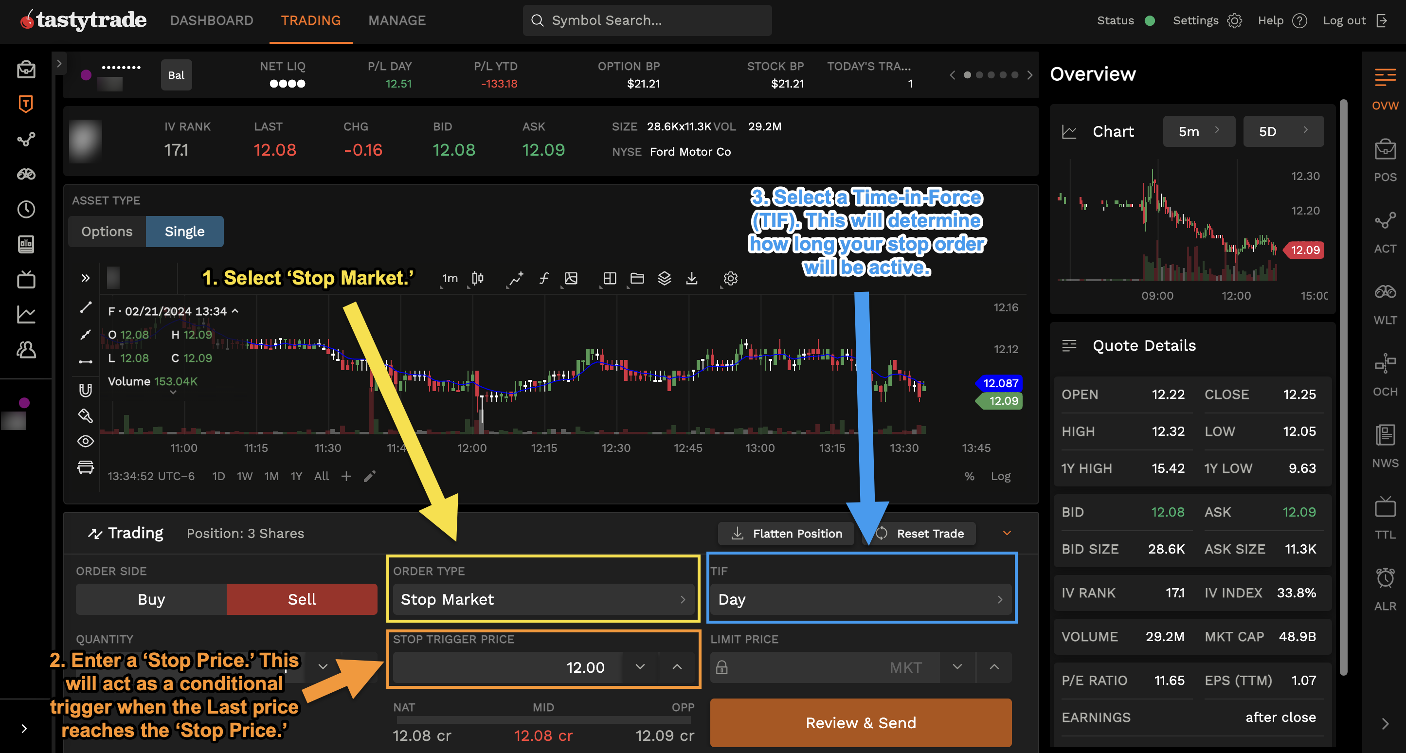 Crypto exchange stop-loss order interface