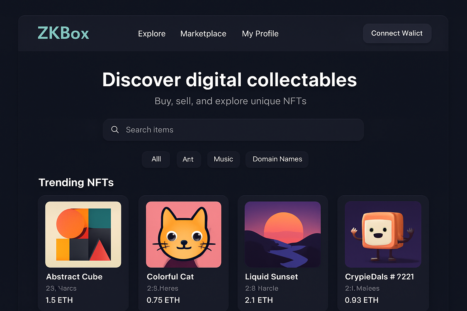 ZKBox NFT platform user interface