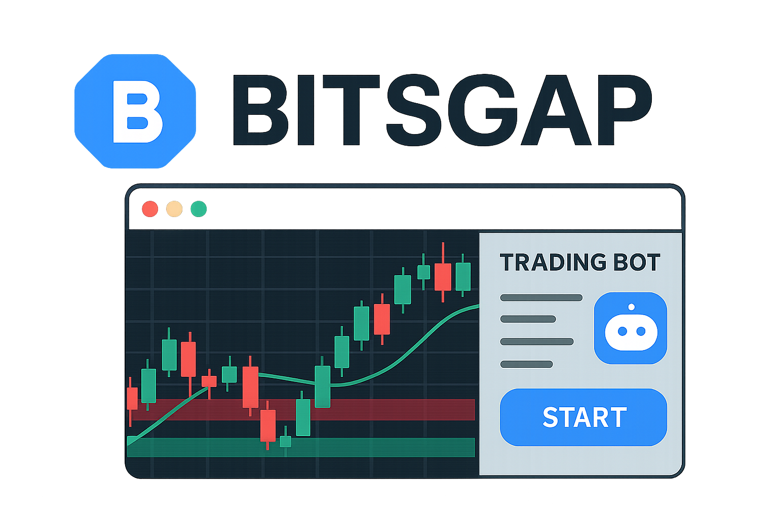 Bitsgap logo and trading bot interface