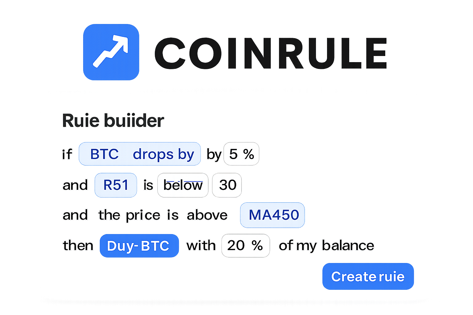 Coinrule logo and rule builder screenshot