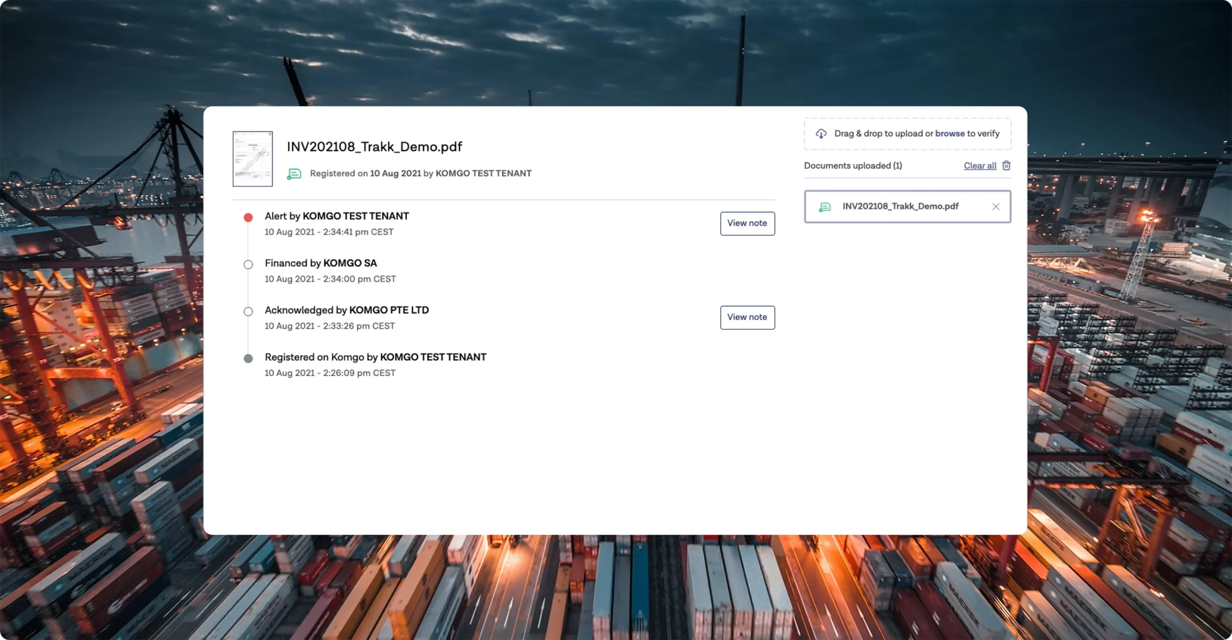 Komgo blockchain commodity trade finance dashboard