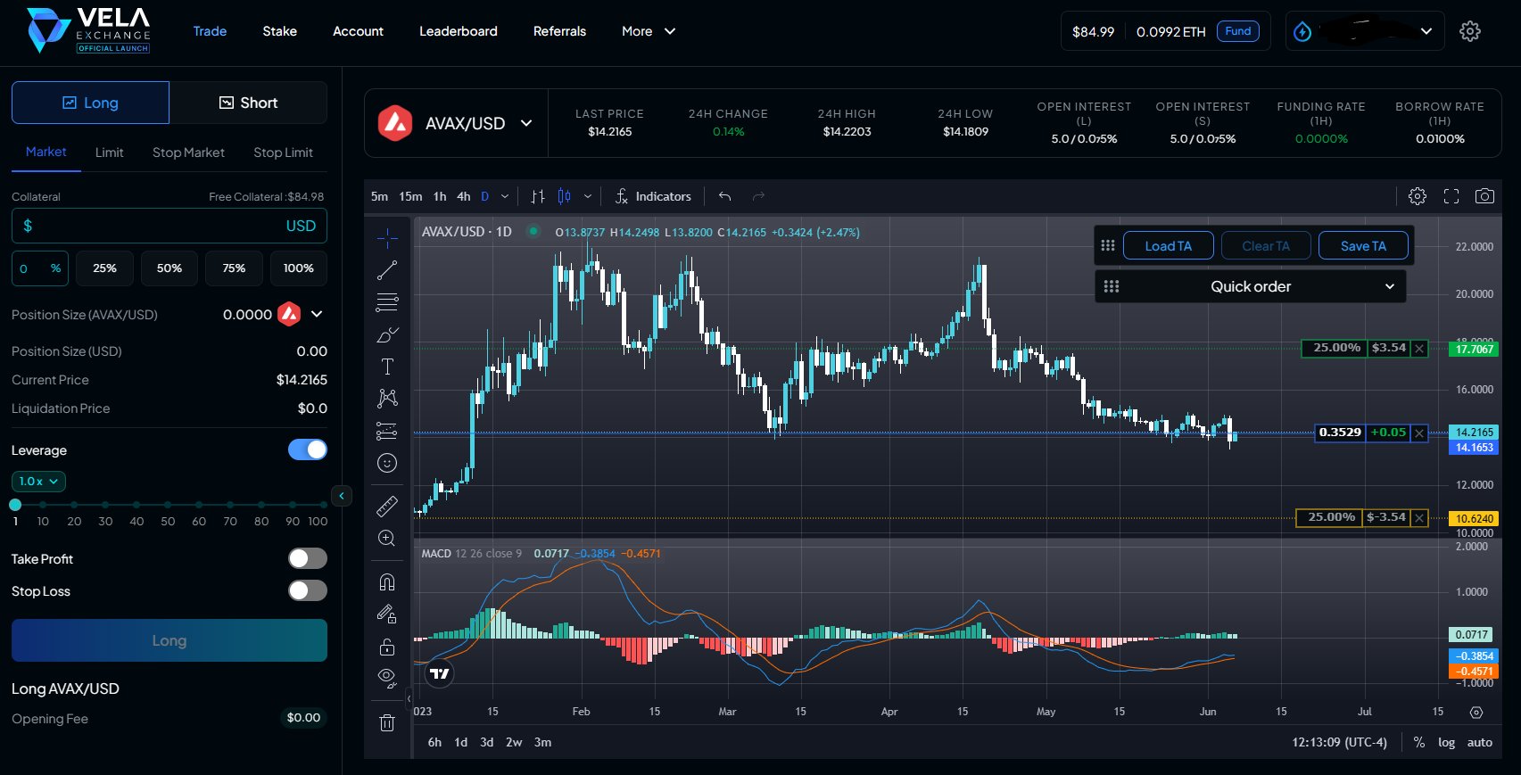 Vela Exchange Arbitrum dashboard screenshot