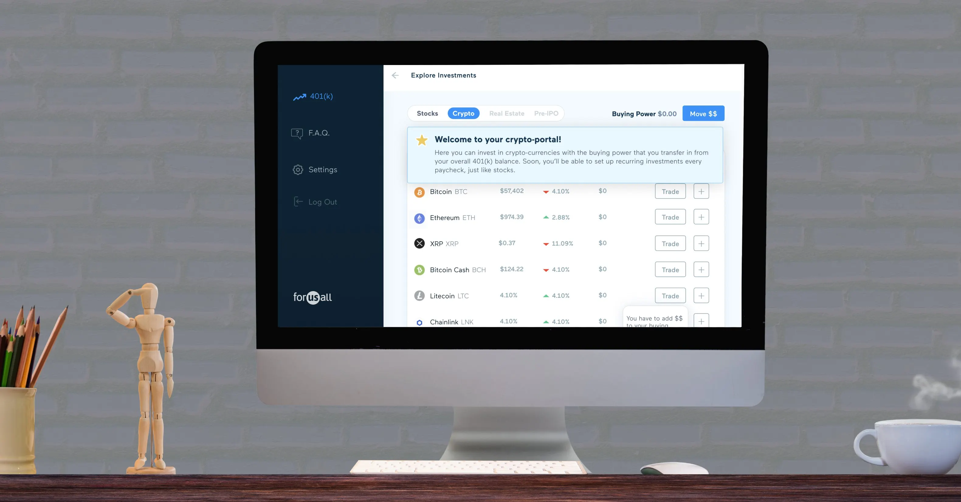 ForUsAll crypto 401k interface
