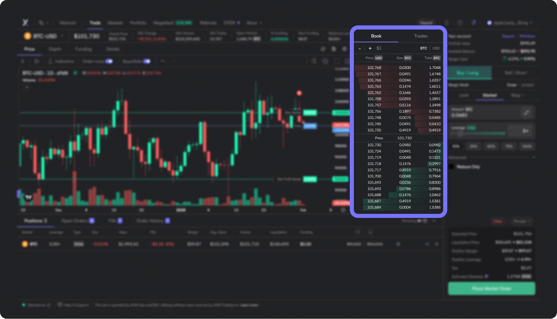dYdX perpetual DEX interface