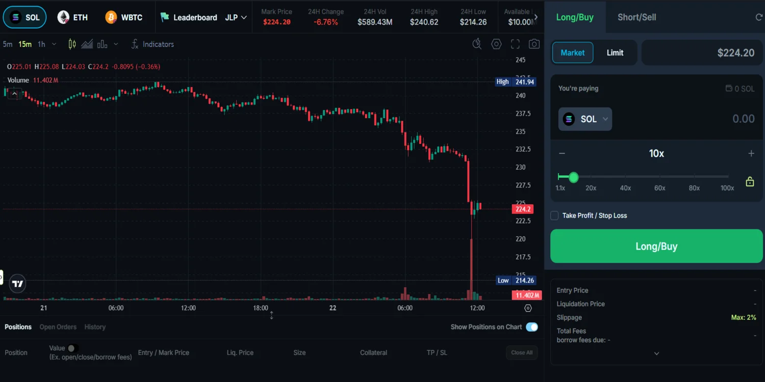 GMX DEX trading dashboard
