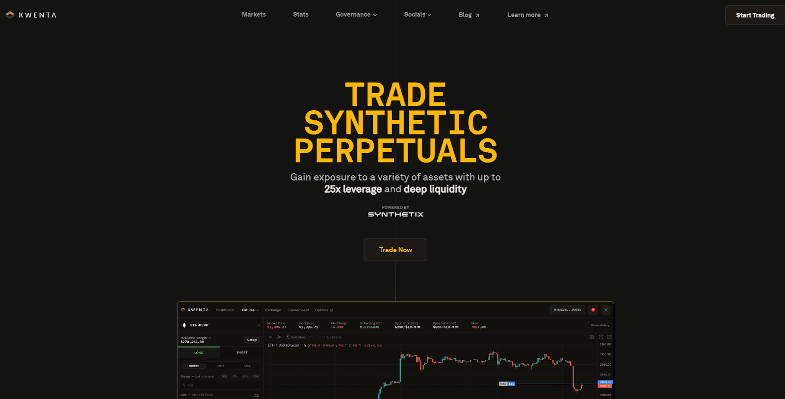 Kwenta synthetic perps DEX interface