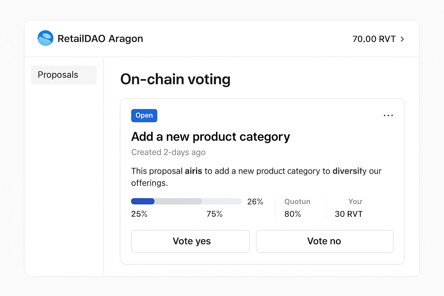 RetailDAO Aragon on-chain voting interface