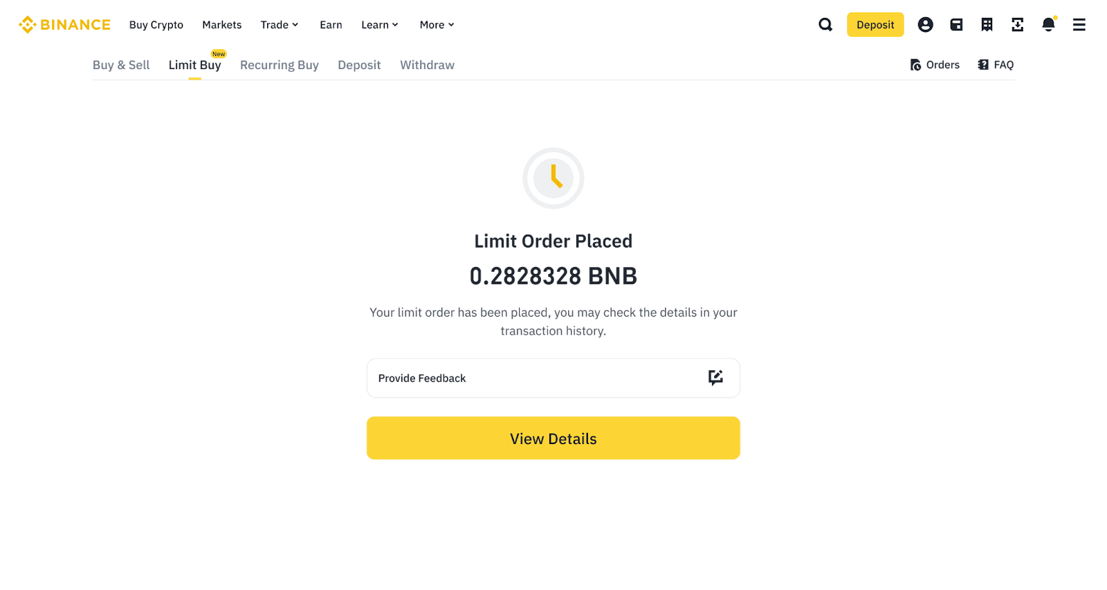 Binance limit orders and crypto trading interface