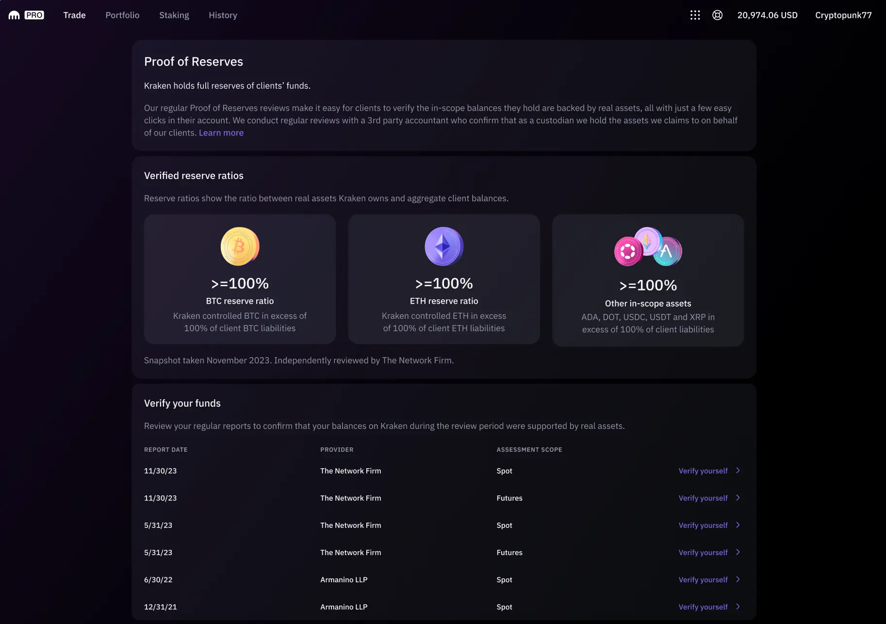 Kraken proof-of-reserves zero-knowledge proof