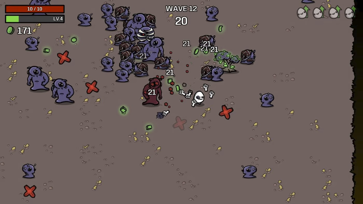 Brotato roguelike gameplay